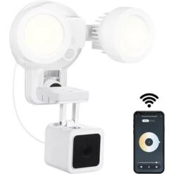 Wasserstein - Wired Smart Floodlight With Charger And Mount For Wyze Cam V3 Camera - White