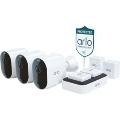 Comprehension Store 23 Arlo - Pro 4 Spotlight Camera Security Bundle - 3 Wire-Free Cameras Indoor/Outdoor 2K With Color Night Vision (12 Pieces) - White